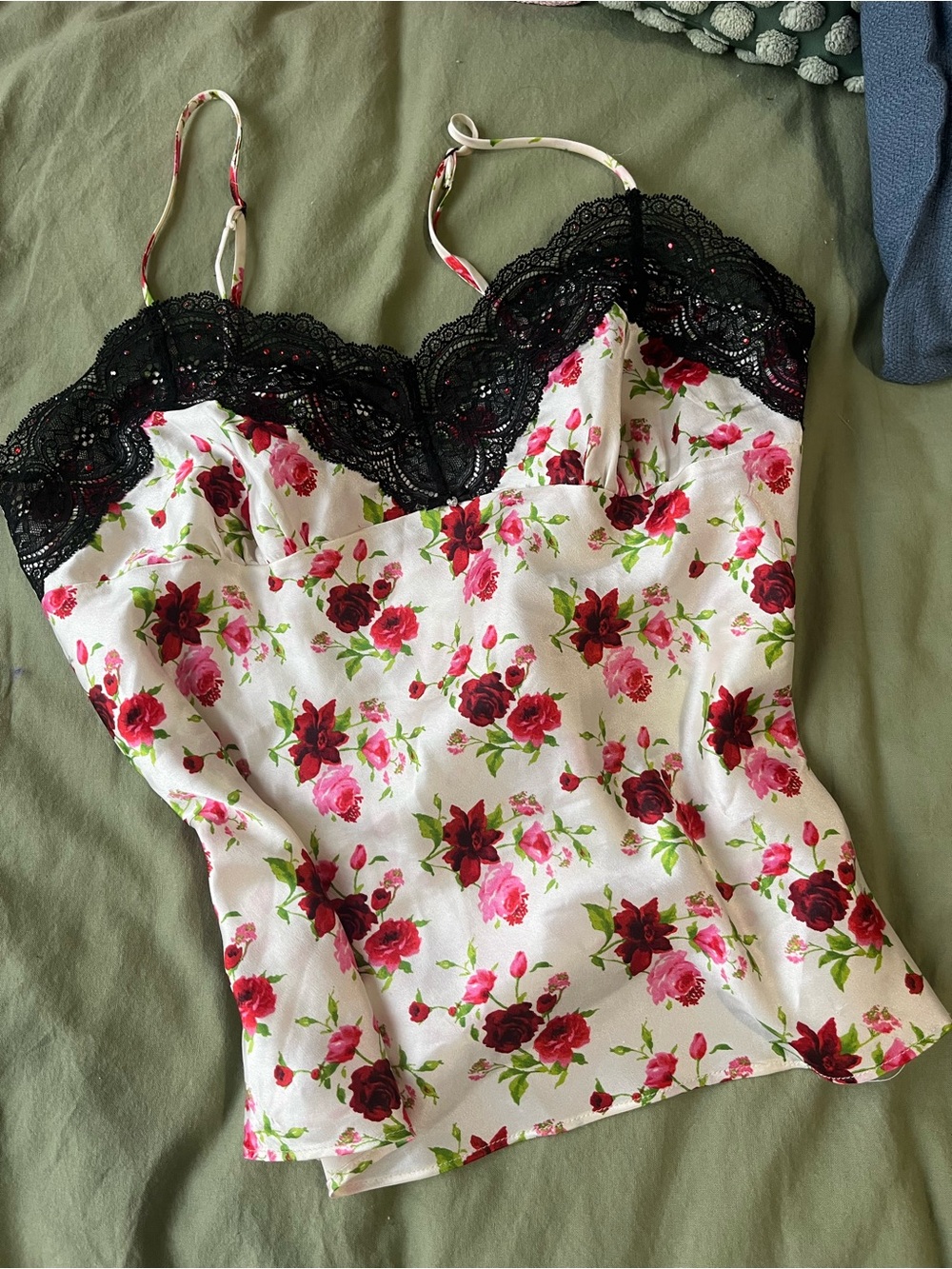Victoria’s Secret Lace Trim Cami Top - Pink & Black Roses